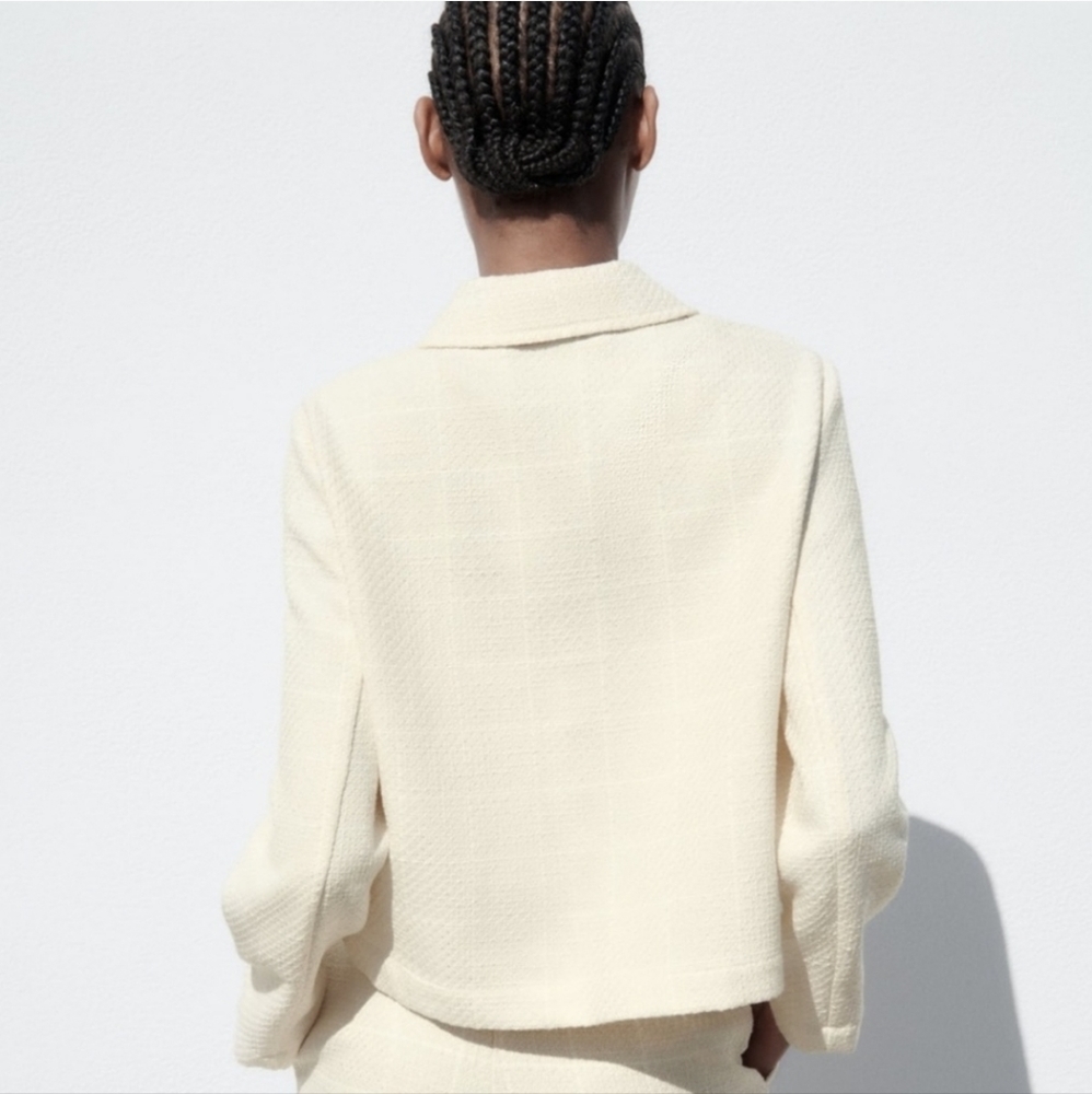 ❌️SOLD❌️TEXTURED PLAID JACKET ECRU SIZE L - Picture 3 of 8